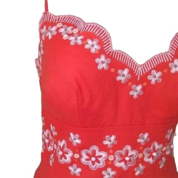 Andre Oliver Dress Fit Flare Floral Embroidery Orange Lined Womens 8 - Picture 2 of 7